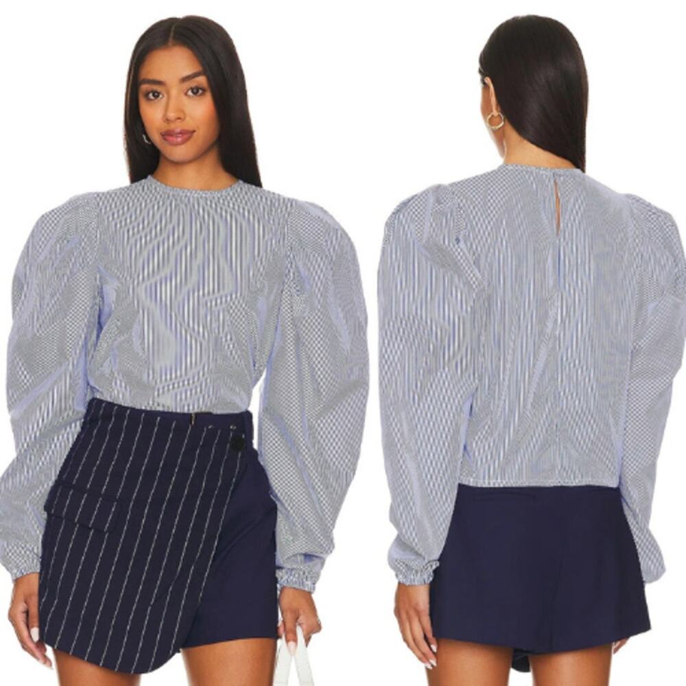 NWT The Femm Poplin Lightweight Puff Sleeves Luella Blouse Blue Size: Small